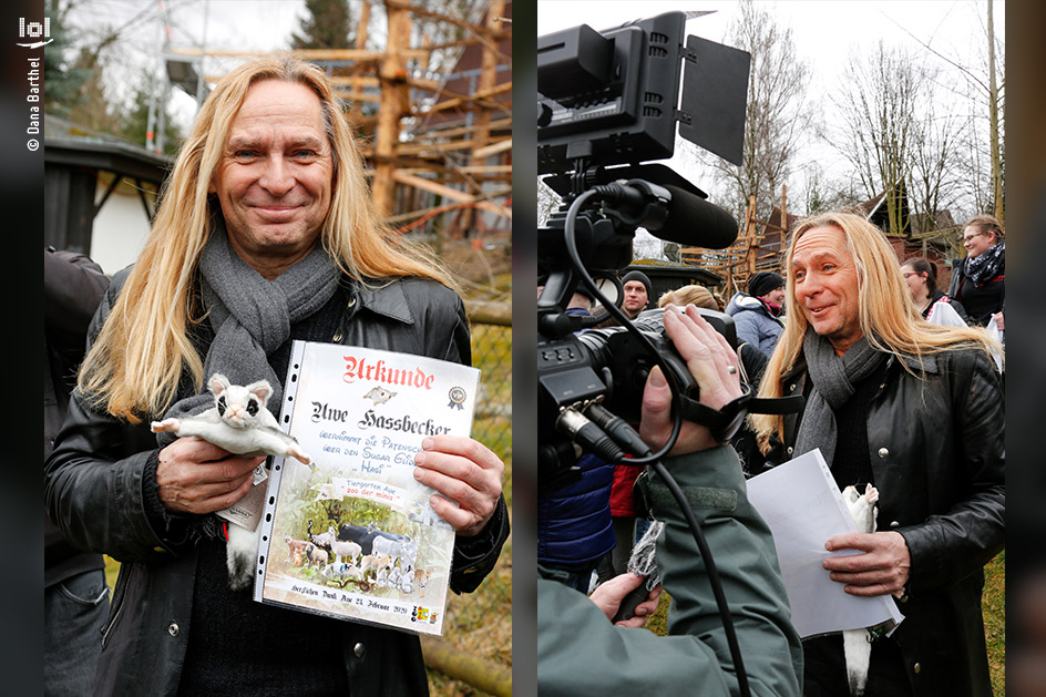 Eventfotografie: Dieter MASCHINE Birr und Uwe Hassbecker im Zoo der Minis // Tierpatenschaft und Taufe des Gleitflugbeutlers Hasi