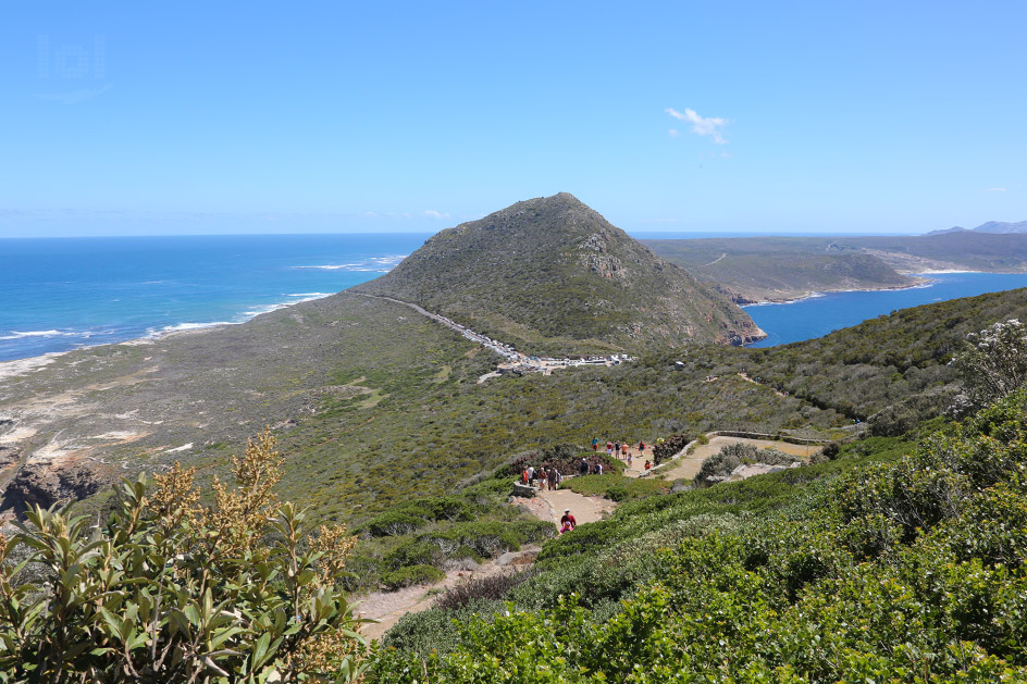 Aussicht auf den Atlantischen und den Indischen Ozean am Kap der Guten Hoffnung in Südafrika